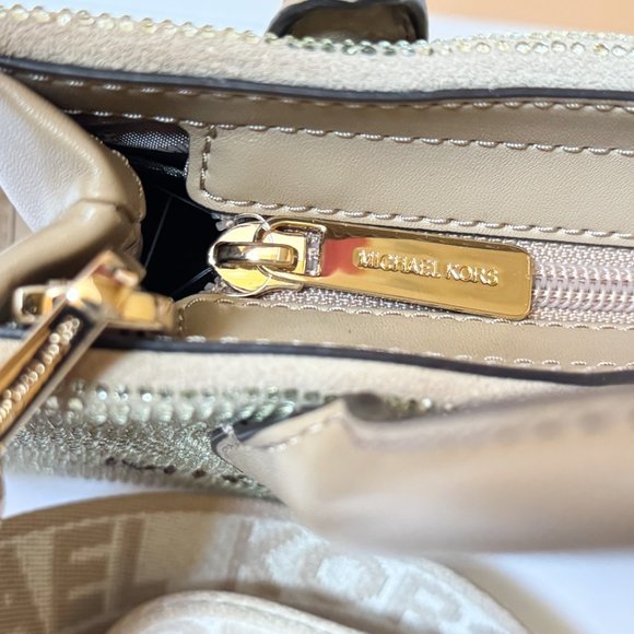 Michael Kors Mirella XS MINI Shopper Tote Shoulder Crossbody Bag Sequins Camel - Picture 12 of 13